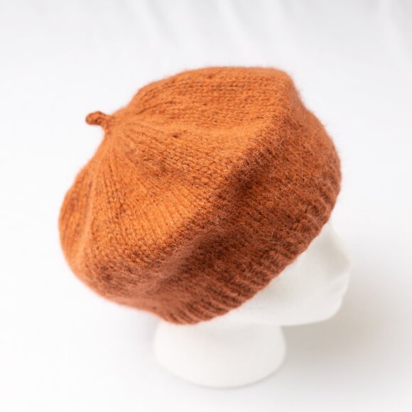 Terracotta Rose Hand Knit Baby Alpaca and Merino Wool French Parisian Beret